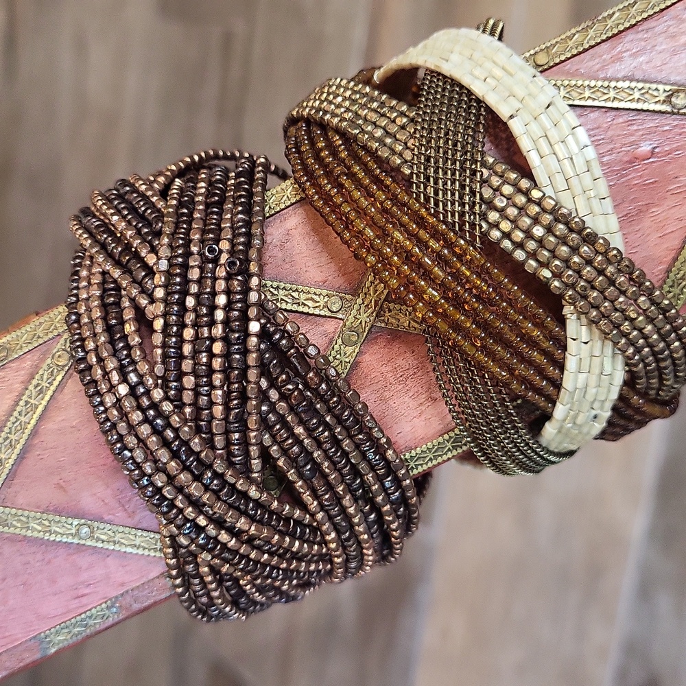 Vintage Braided Seed Bead Stretchy Cuff Bracelets